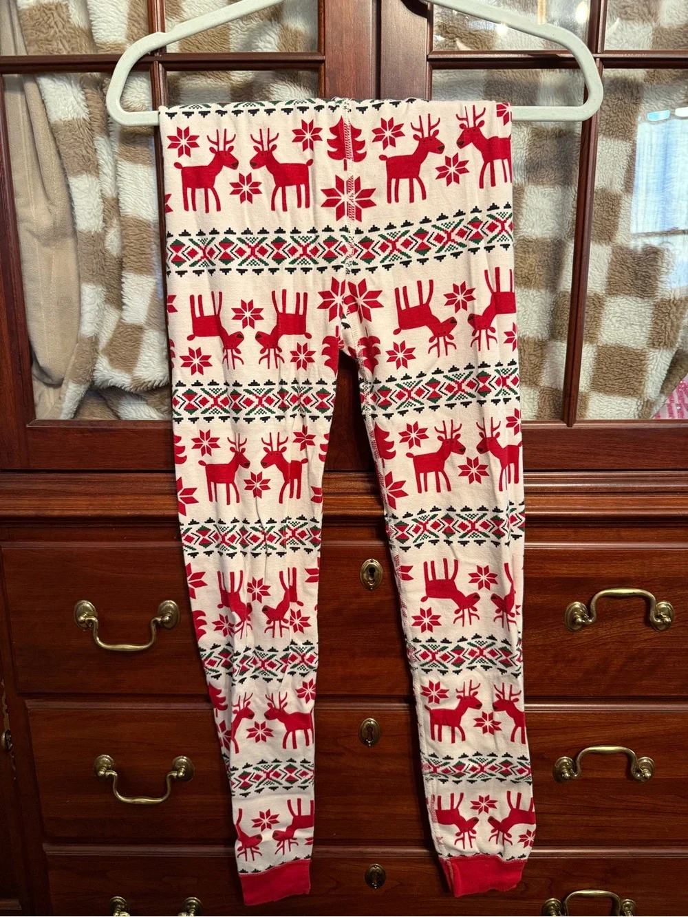 Hanna Andersson Red and White Reindeer Holiday Thermal Top